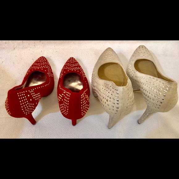 SOLD Just Fab 2 pairs/studded red & off-white Pumps 7.5 - Picture 8 of 8